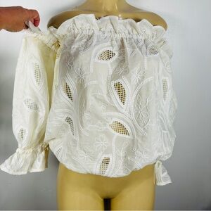 Lace Off Shoulder White Top Sz M Gracetina Hoo Long Sleeves